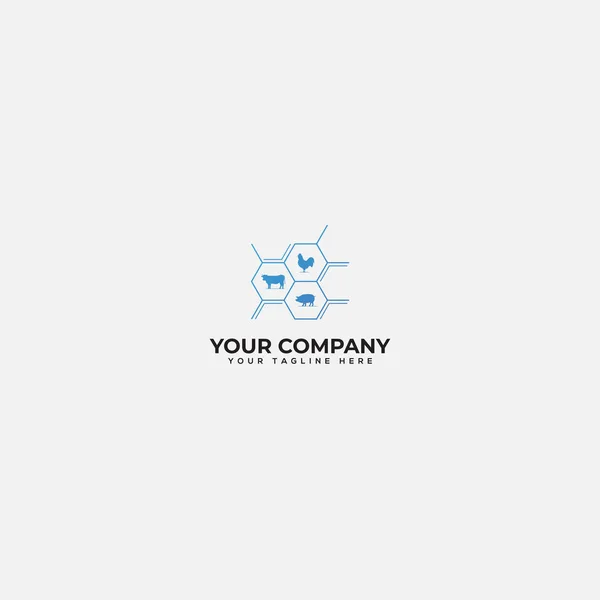 Farmacology logo design, cow, pig roster and hexagonal logo — Stock Vector