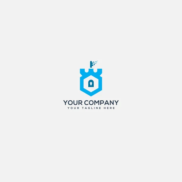 Mavi Krallık kalkan logosu tasarımı ve dijital logo geometriğini kilitle — Stok Vektör