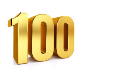 Beyaz arkaplanda 100 numaralı altın resim ve metin için sağ tarafta kopya alanı, yıldönümü, doğum günü, yeni yıl kutlaması için en iyisi..