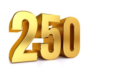 250, 3d illüstrasyon altın numara 250 beyaz arkaplanda ve metin için sağ tarafta kopyalama alanı