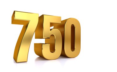 750, 3d illüstrasyon altın numara 750 beyaz arkaplanda ve sağ tarafta metin için kopyalama alanı