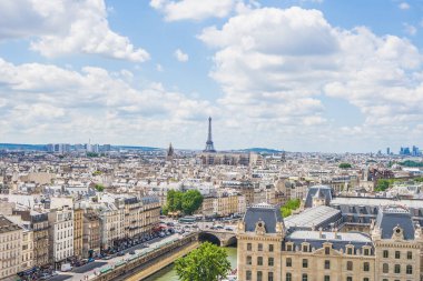 Resim Paris 'in ünlü Notre-Dame de Paris katedralinden Paris' i (Fransa) gösteriyor.. 