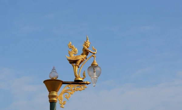 Art Lamp Golden Lantern Lighting Background Clouds Floating Blue Sky — Stock Photo, Image