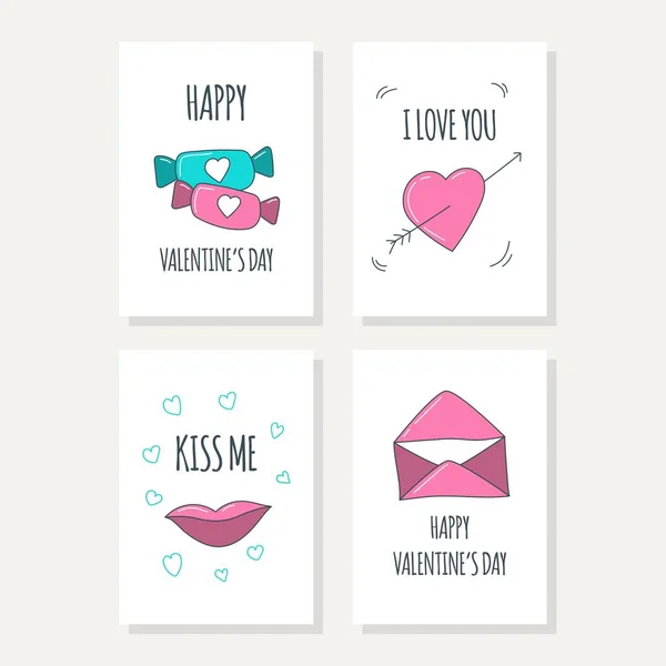 SWEET HAND DRAWN VALENTINES DAY CARDS COLLECTION — Stock Vector