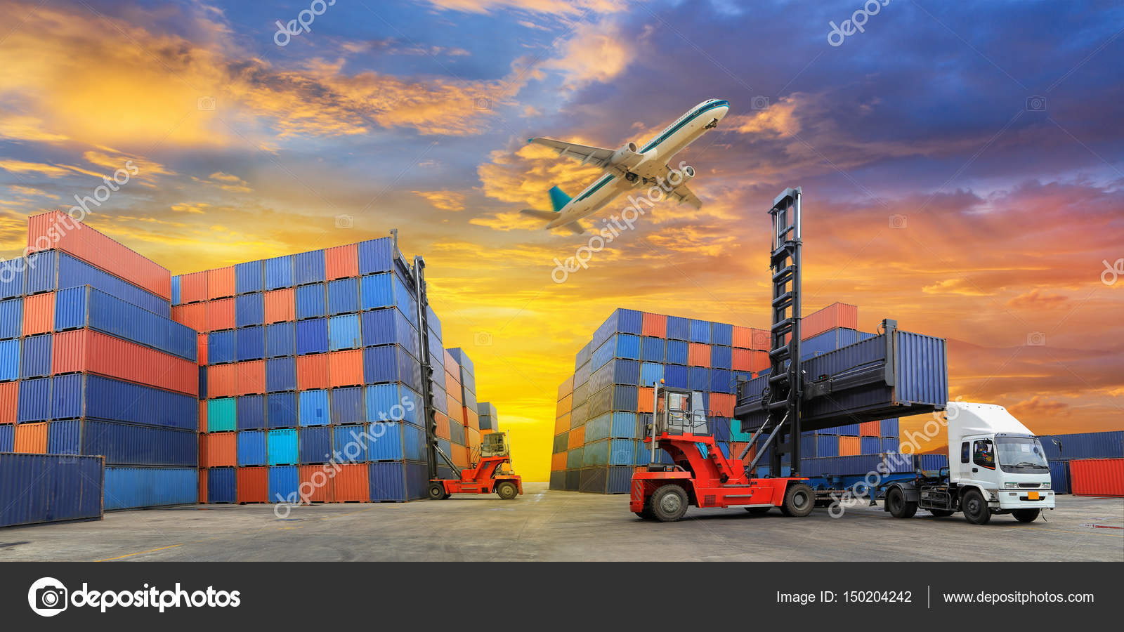 Industrial Container at yard for Logistic Import Export Stock Photo by