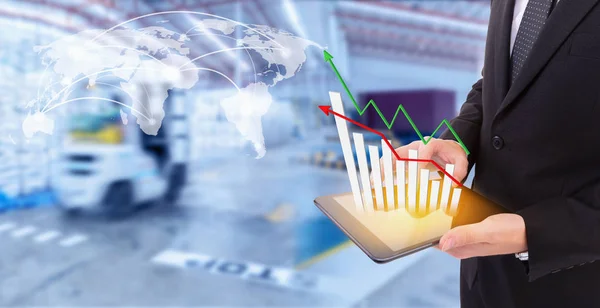 Üzleti kezében tabl közlekedési üzleti növekedés-diagram — Stock Fotó