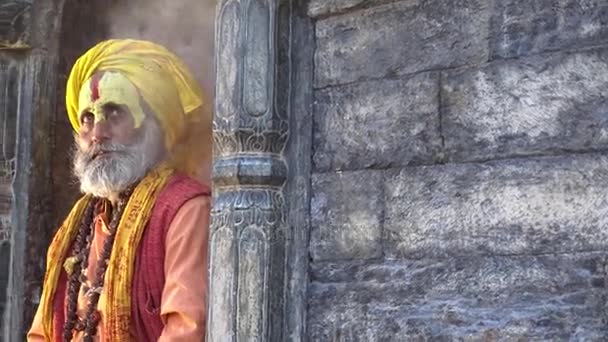 KATHMANDU, NEPAL - 25 DE MARZO DE 2017: Yogui en Pashupatinath nepal, Templo nepal de Katmandú, Nepal . — Vídeos de Stock