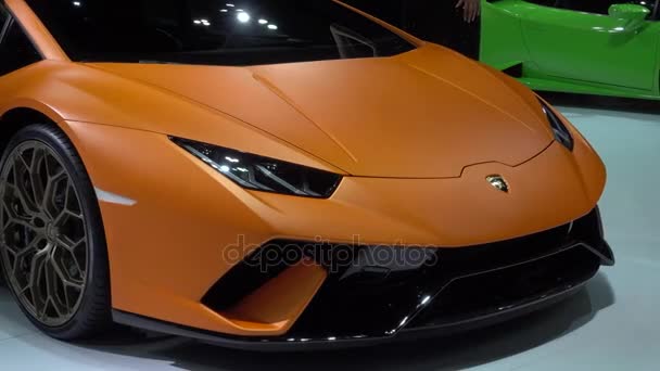 28 March 2017. Bangkok, Thailand. Lamborghini cars on display at the 38th Bangkok International Auto Show at the Impact Centre. — Stock Video