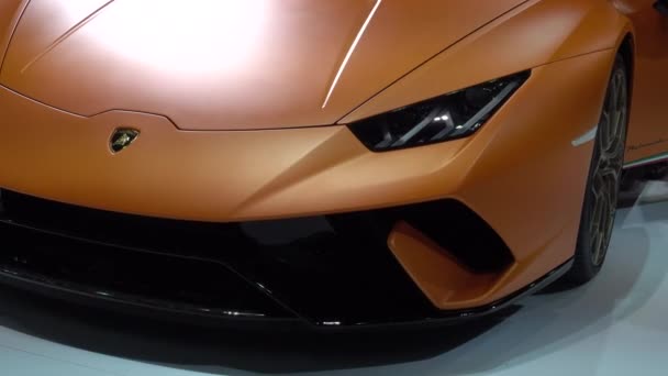 28 March 2017. Bangkok, Thailand. Lamborghini cars on display at the 38th Bangkok International Auto Show at the Impact Centre. — Stock Video