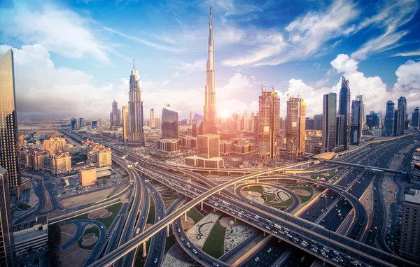 Dubai Skyline Highways Und Verkehr — Stockfoto