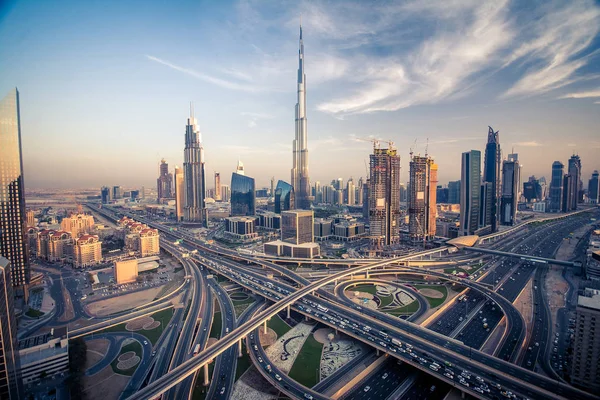 Dubai Skyline Rodovias Tráfego Fotografia De Stock