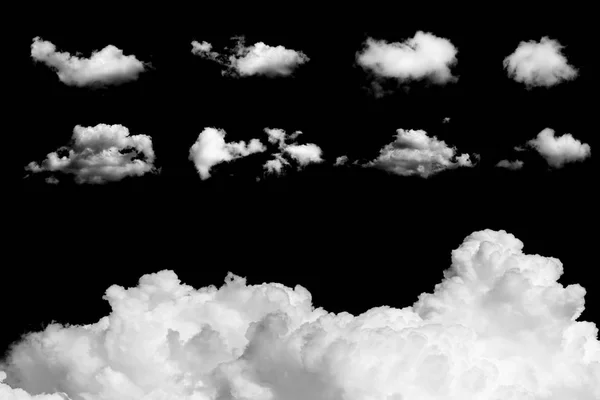 Conjunto de nubes aisladas en negro — Foto de Stock