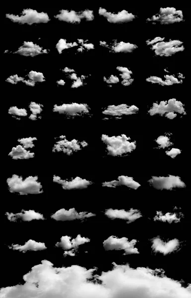 Conjunto de nubes aisladas en negro — Foto de Stock