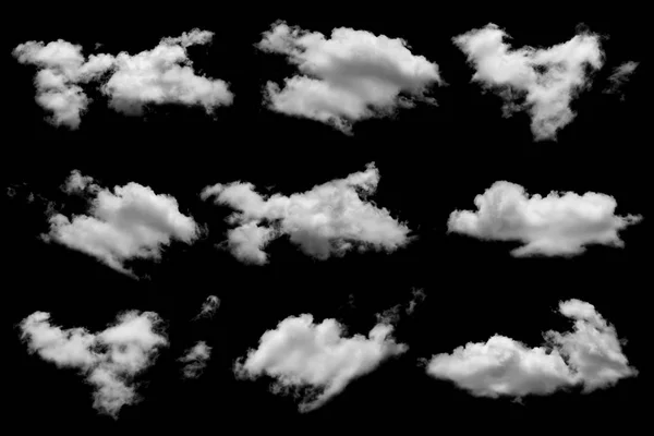 Collectie van witte wolk op zwarte achtergrond — Stockfoto