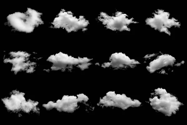 Conjunto de nubes aisladas en negro — Foto de Stock