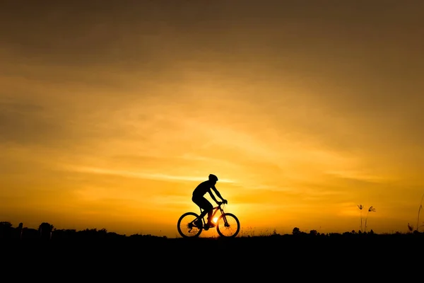 Silhouette Vélo Sur Fond Coucher Soleil — Photo