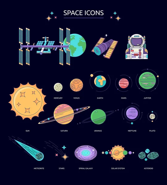 Set di icone spaziali. — Vettoriale Stock