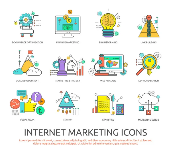 Conjunto de icono de marketing en Internet — Vector de stock
