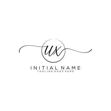 Ux Beauty vektör ilk logosu, ilk imzanın el yazısı logosu.