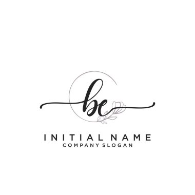 BE ilk el yazısı logosu tasarımı. Moda, fotoğrafçılık, düğün, güzellik, iş dünyası logosu.