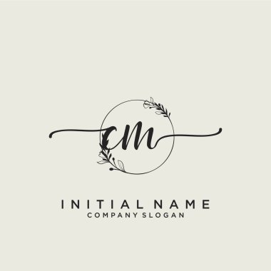 CM ilk el yazısı logosu tasarımı. Moda, fotoğrafçılık, düğün, güzellik, iş dünyası logosu.