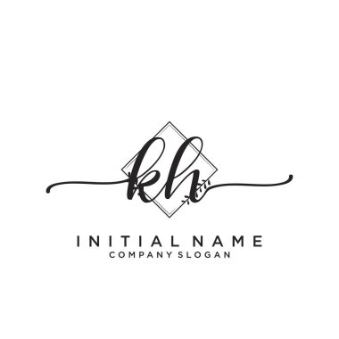 KH İlk El yazısı Logosu Tasarımı. Moda, fotoğrafçılık, düğün, güzellik, iş dünyası logosu.