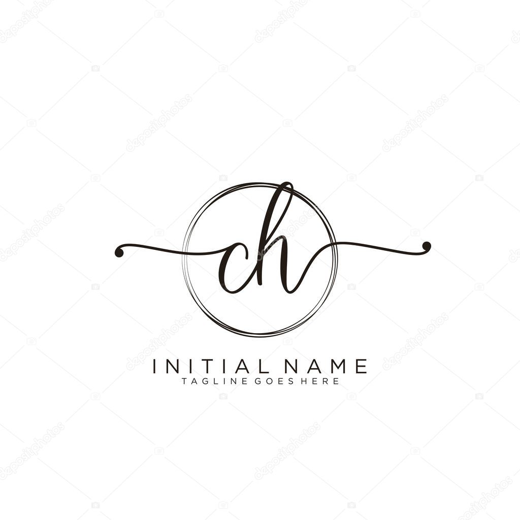 CH Initial handwriting logo with circle template vector.