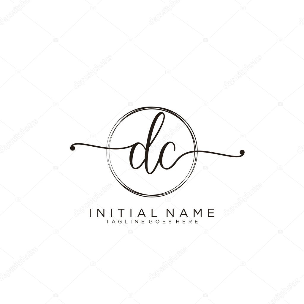 DC Initial handwriting logo with circle template vector.