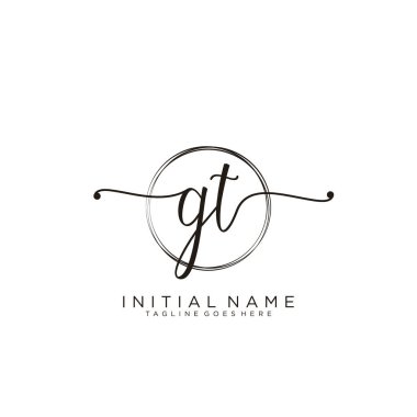 Dairesel şablon vektörlü Gt İlk el yazısı logosu.