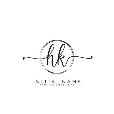 Hk Çember şablon vektörlü ilk el yazısı logosu.