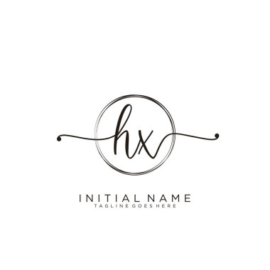 Hx Çember şablon vektörlü ilk el yazısı logosu.