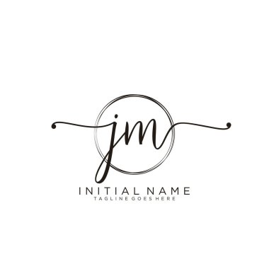 Dairesel şablon vektörlü Jm İlk el yazısı logosu.