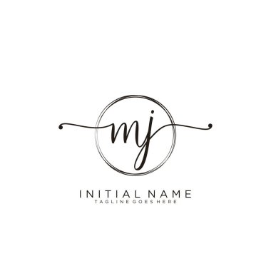 Mj Çember şablon vektörlü ilk el yazısı logosu.