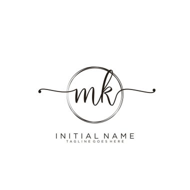 Mk Çember şablon vektörlü ilk el yazısı logosu.