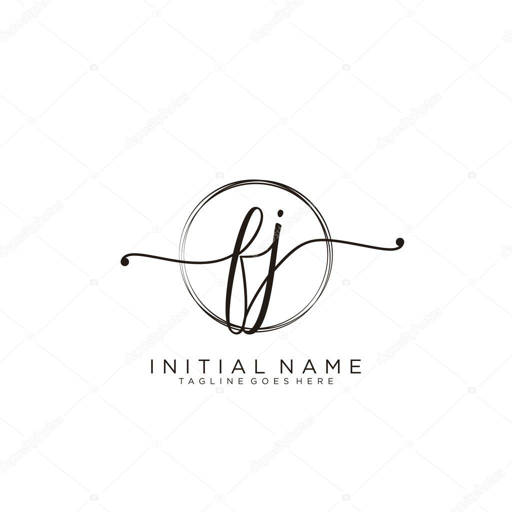 FJ Initial handwriting logo with circle template vector.