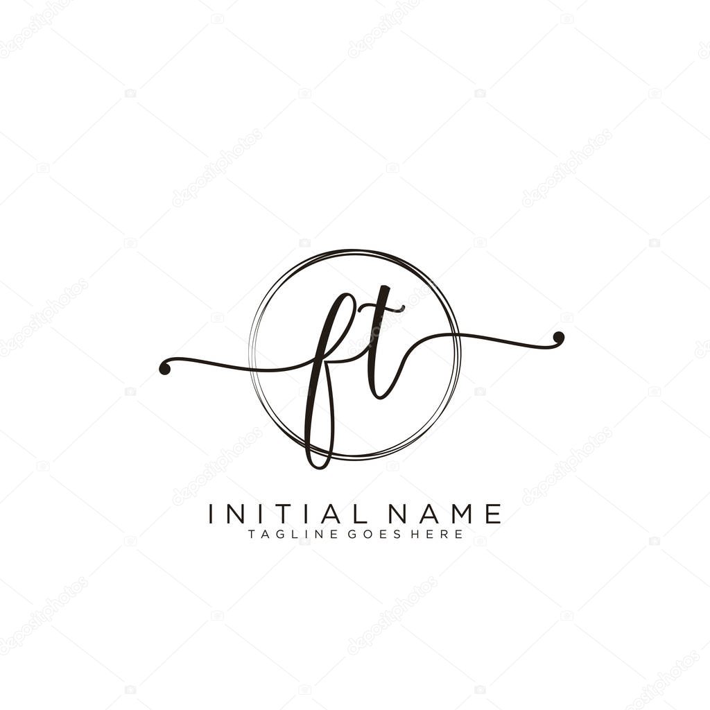 FT Initial handwriting logo with circle template vector.
