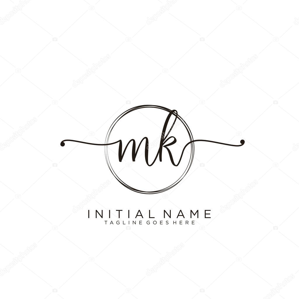 MK Initial handwriting logo with circle template vector.