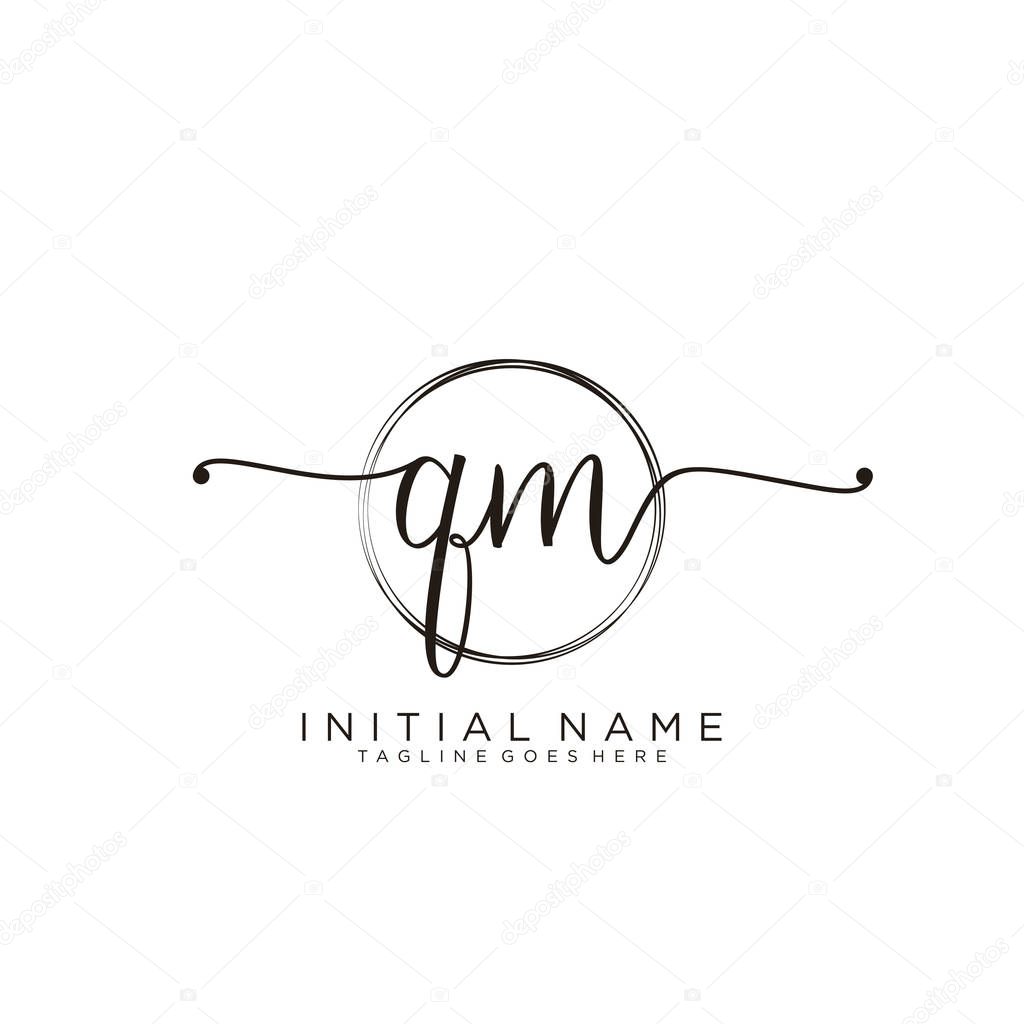 QM Initial handwriting logo with circle template vector.