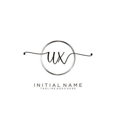 Dairesel şablon vektörlü Ux İlk el yazısı logosu.