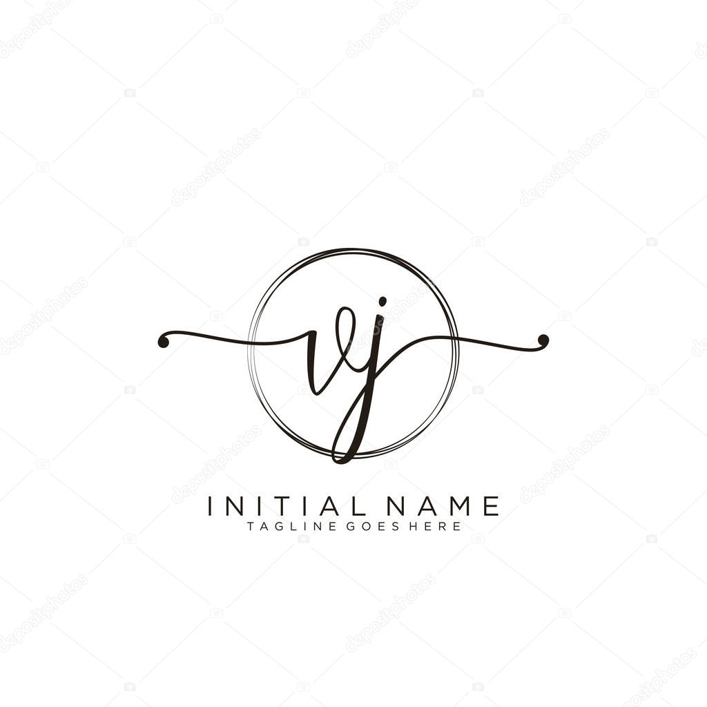 VJ Initial handwriting logo with circle template vector.