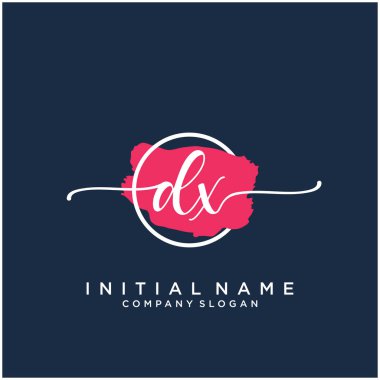 Fırça çemberli Dx el yazısı logosu tasarımı. Moda, fotoğrafçılık, düğün, güzellik ve iş için logo.