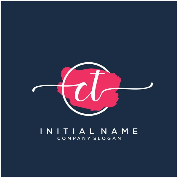 Initial Handwriting Logo Design Brush Circle Logo Fashion Photography Wedding — ストックベクタ