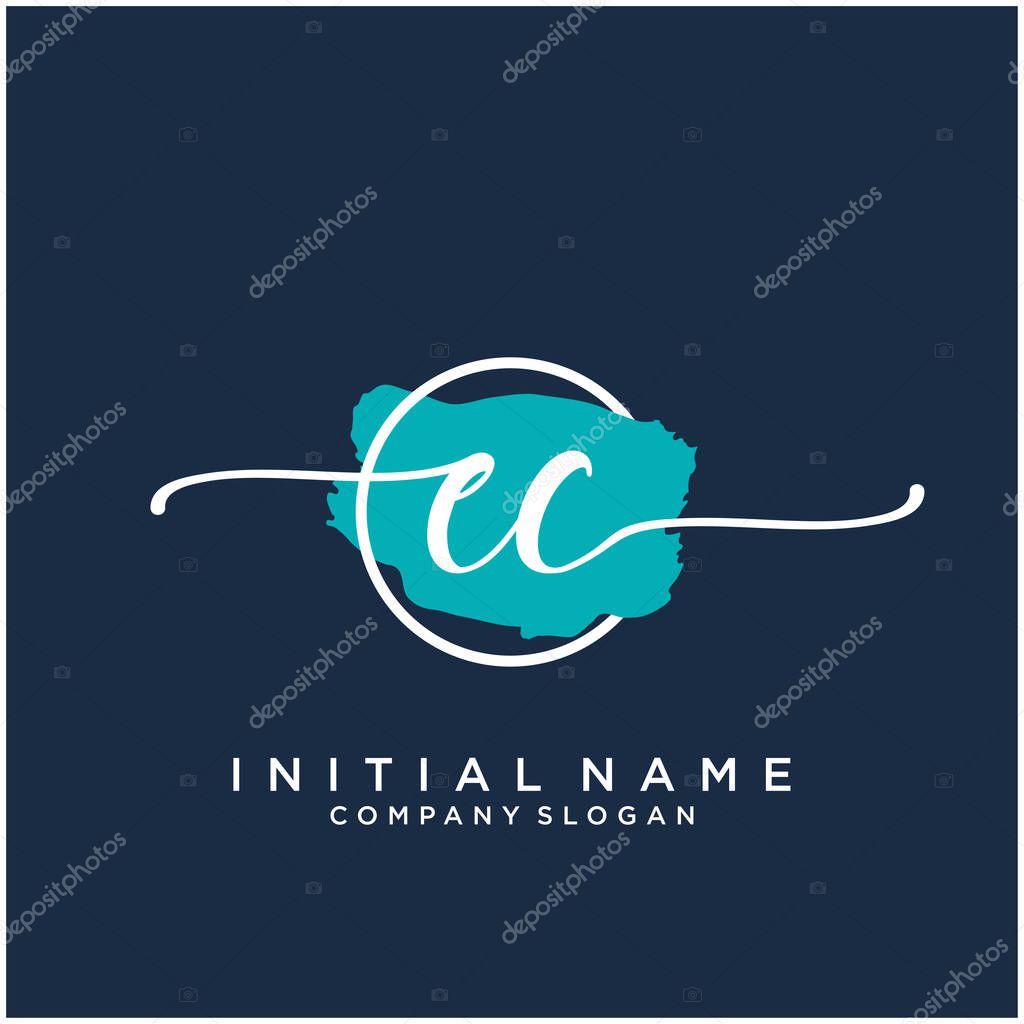 EC Initial handwriting logo design with brush circle. Logo for fashion,photography, wedding, beauty, business.