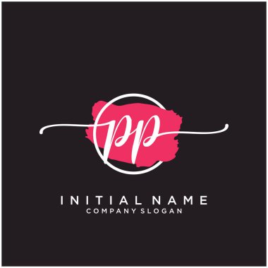 Fırça çemberli Pp el yazısı logosu tasarımı. Moda, fotoğrafçılık, düğün, güzellik ve iş için logo.