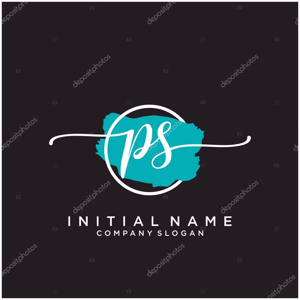 PS Initial handwriting logo design with brush circle. Logo for fashion,photography, wedding, beauty, business.