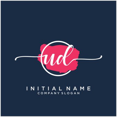 Fırça çemberli Ud el yazısı logosu tasarımı. Moda, fotoğrafçılık, düğün, güzellik ve iş için logo.