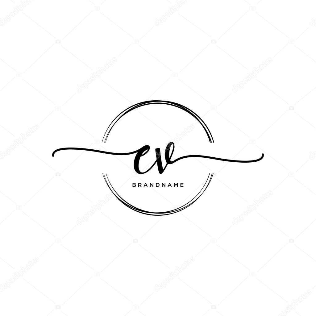 EV Initial handwriting logo with circle template vector.