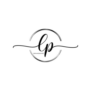 Lp Çember şablon vektörlü ilk el yazısı logosu.