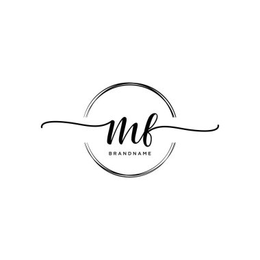 Çember şablon vektörlü Mf İlk el yazısı logosu.