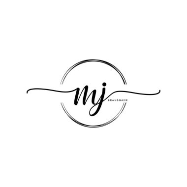 Mj Çember şablon vektörlü ilk el yazısı logosu.